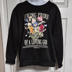 Black Scripture Sweatshirt with Floral Graphic Size Small NWOT
